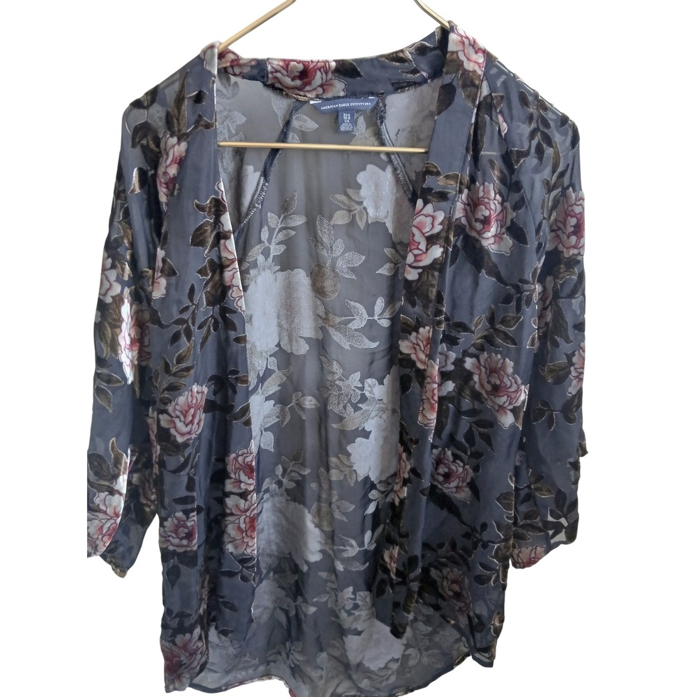 American Eagle Outfitters Sheer Floral Kimono Cardigan Xs S Velvet Burnout